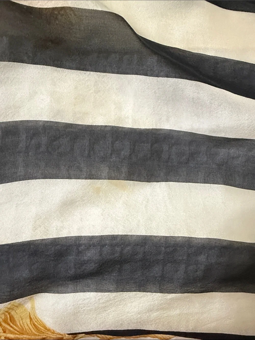 Christian Dior Sheer Silk Scarf in Black, Cream & Gold Tassel Motif ( final sale